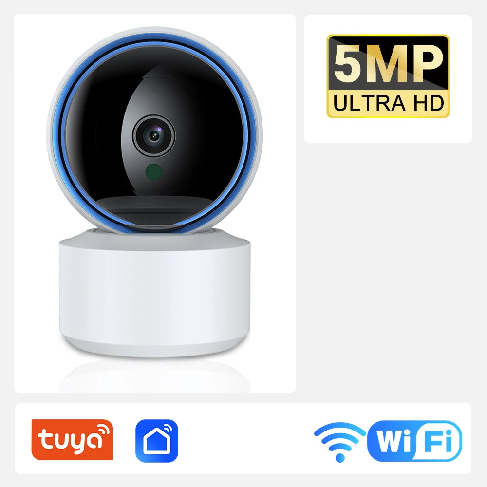 5MP indoor Wi-Fi pan tilt security camera with Tuya and Smart Life app support