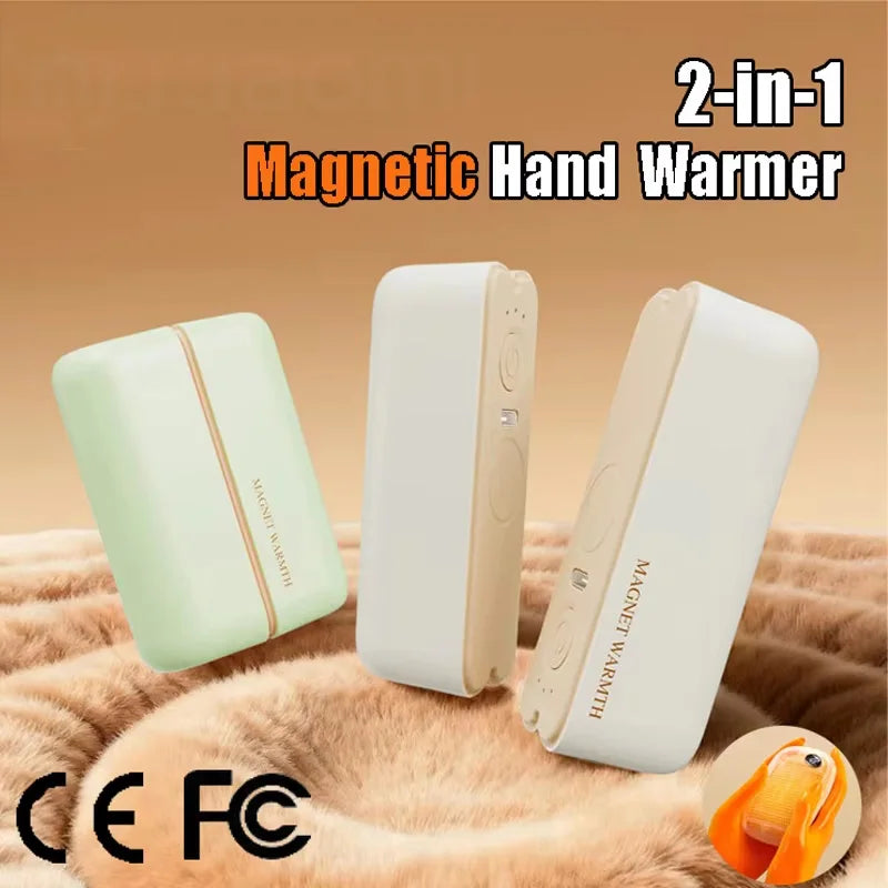 2-in-1 magnetic hand warmer split into two pieces