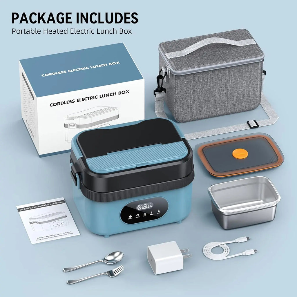 Electric lunch box package includes insulated bag, container and cutlery